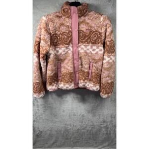 Billabong NEW Womens Fleece Sherpa Jacket XL Rose Pink Orange Zip Button Cozy